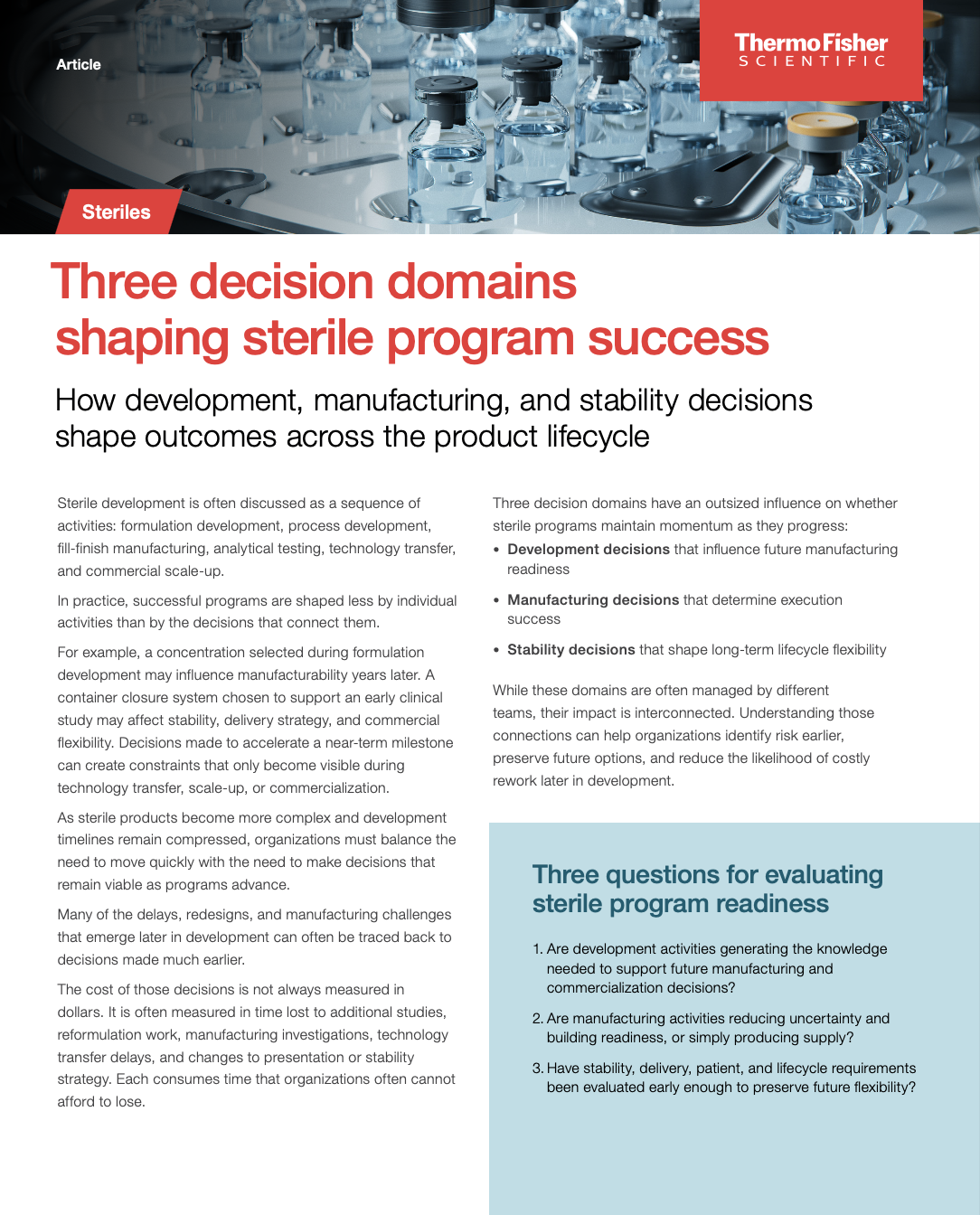 Three Decision Domains Shaping Sterile Drug Product Success