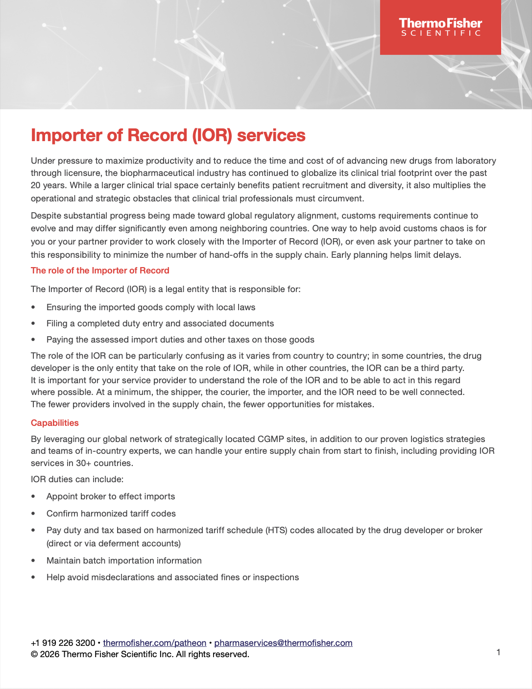 mporter of Record (IOR) Capability Fact Sheet